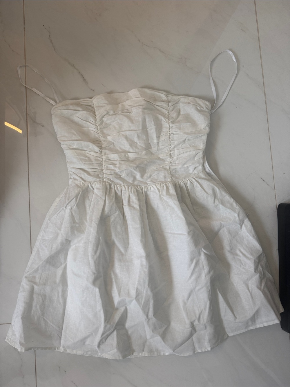 White Ruched Bust Mini Dress